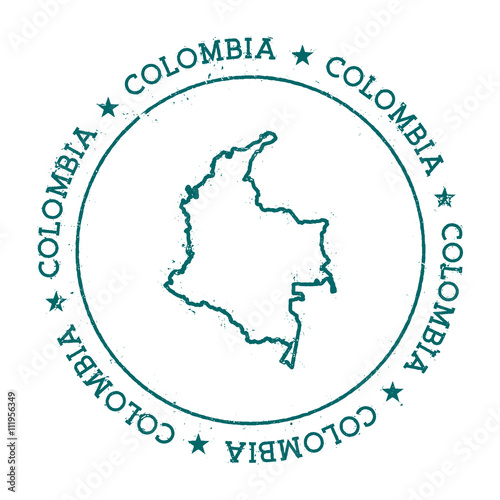 Colombia vector map. Retro vintage insignia with country map. Distressed visa stamp with Colombia text wrapped around a circle and stars. USA state map vector illustration.