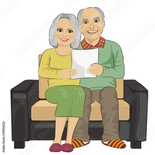 Happy senior couple reading letter together