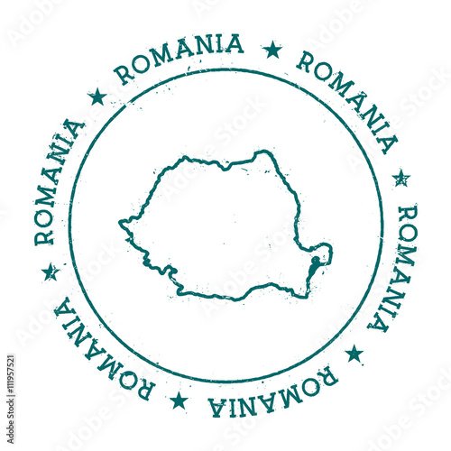 Romania vector map. Retro vintage insignia with country map. Distressed visa stamp with Romania text wrapped around a circle and stars. USA state map vector illustration.