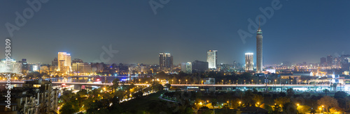 Panoramic view of central Cairo skyline at night