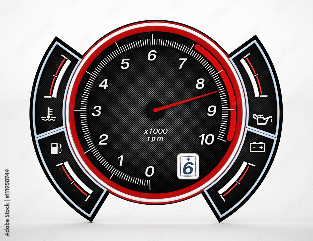 Engine RPM gauge. 3D illustration. Engine RPM gauge. 3D illustration.