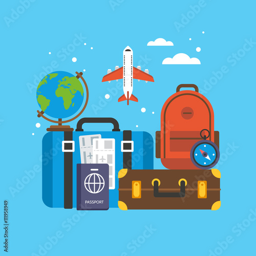 Travel and tourism concept. Baggage and luggage flight flat icon