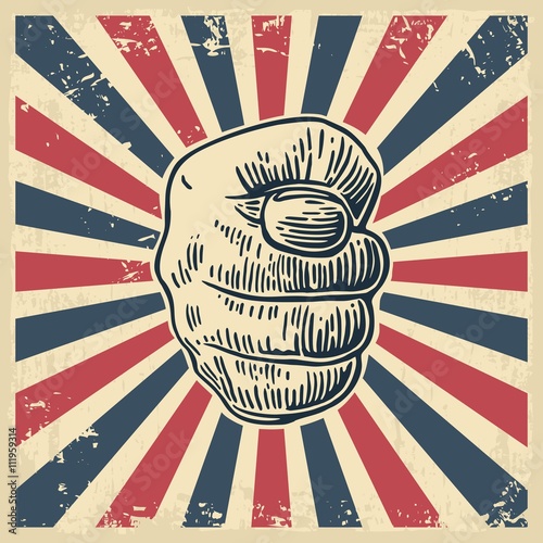 Male hand showing a fig sign. Hand drawn in a graphic style. Vintage vector engraving illustration for info graphic, poster, web.