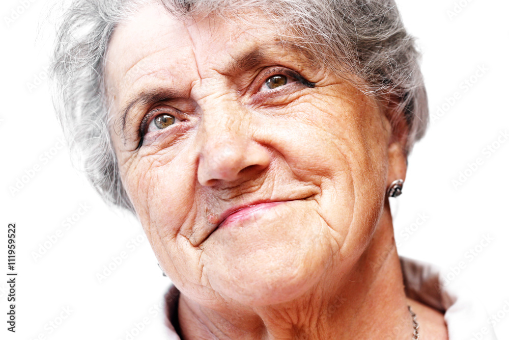 Old woman face on white