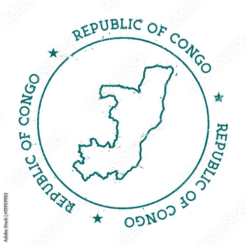 Congo vector map. Retro vintage insignia with country map. Distressed visa stamp with Congo text wrapped around a circle and stars. USA state map vector illustration.