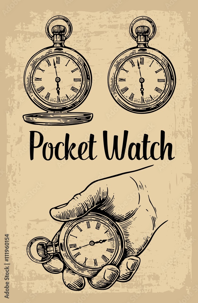 Fotografie Male hand holding antique pocket watch hold hand