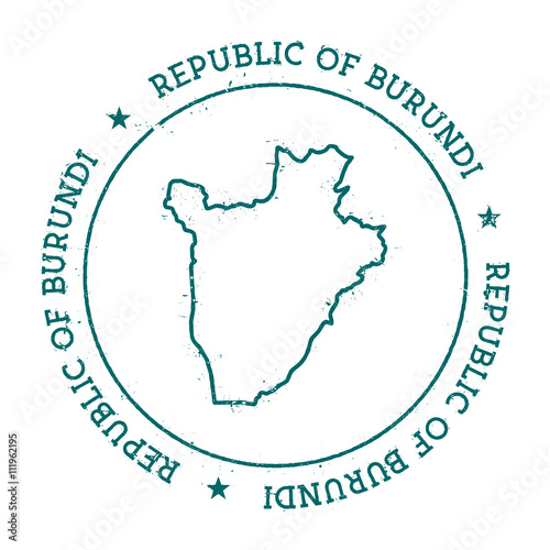 Burundi vector map. Retro vintage insignia with country map. Distressed visa stamp with Burundi text wrapped around a circle and stars. USA state map vector illustration.