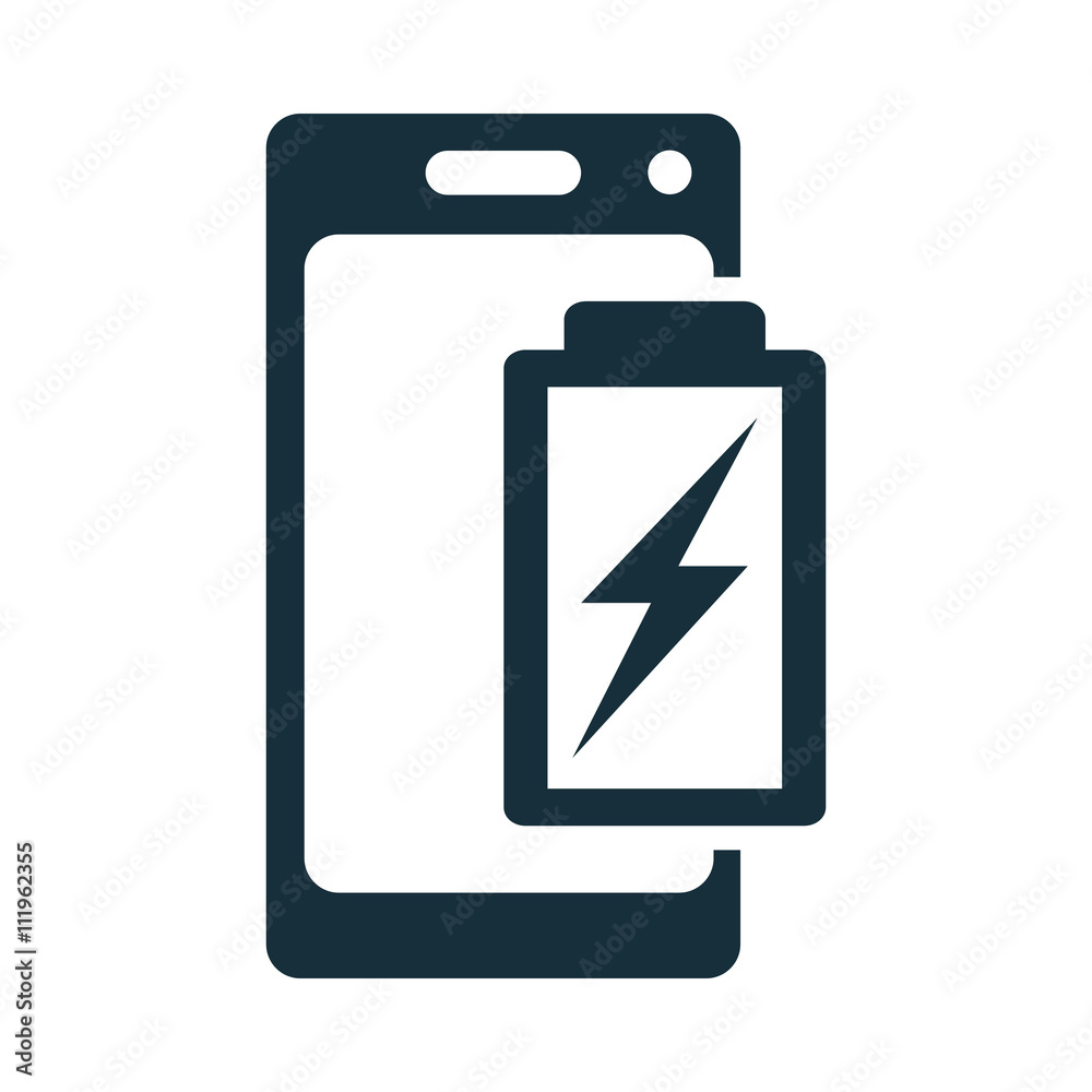 mobile phone battery charging icon on white background
