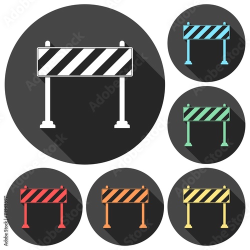 Barrier icon, Roadblocks icons set with long shadow