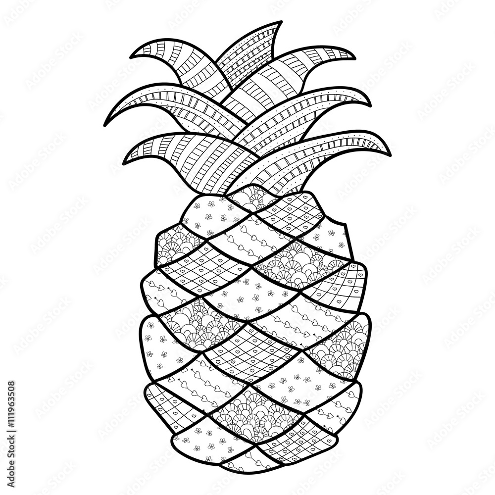 Pineapple adult coloring page. Isolated Vector illustration for ...