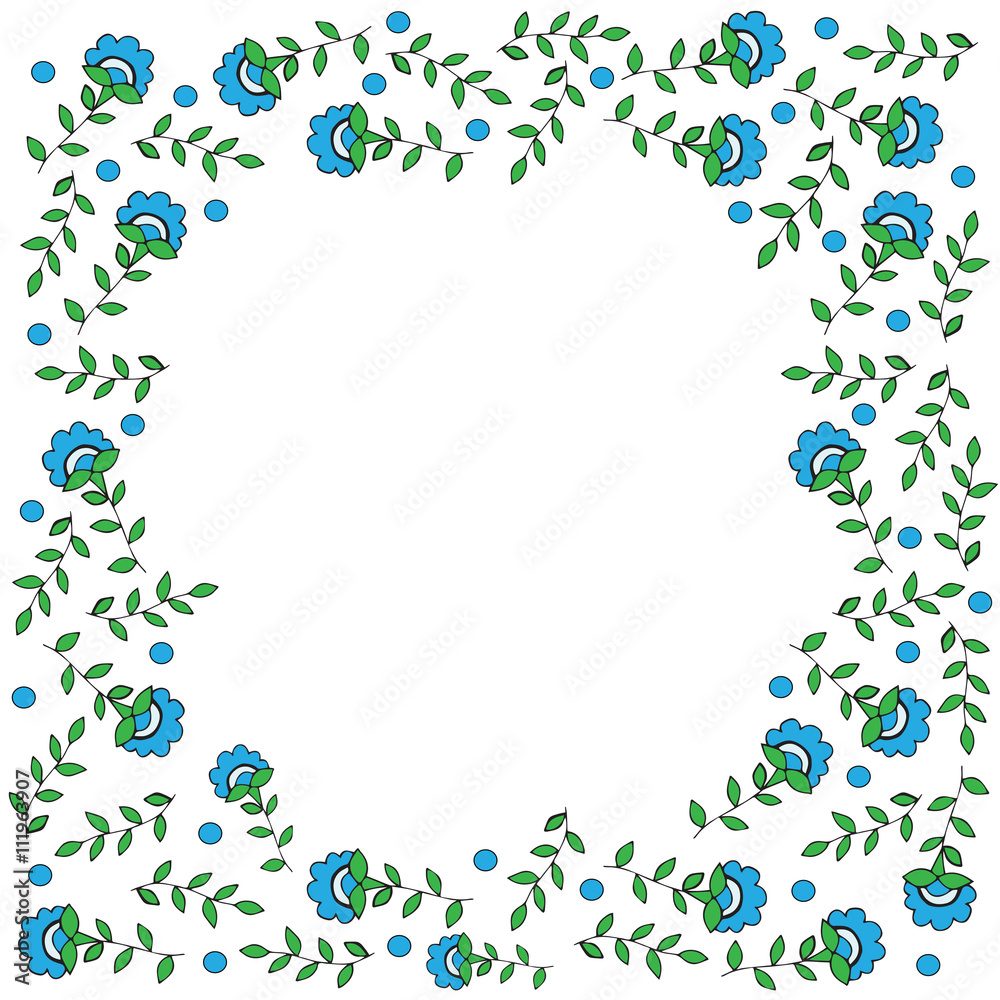 Frame with blue color flower and blue circle Frame with blue color flower and blue circle