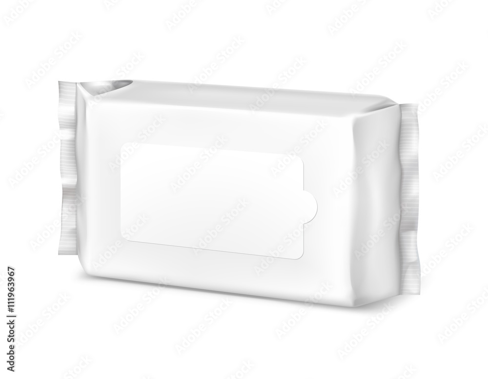Flow pack isolated on white background. Vector illustration. Pack wet wipes template ready for you. Can be use for presentation wet wipes design. Flow pack isolated on white background. Vector illustration. Pack wet wipes template ready for you. Can be use for presentation wet wipes design.