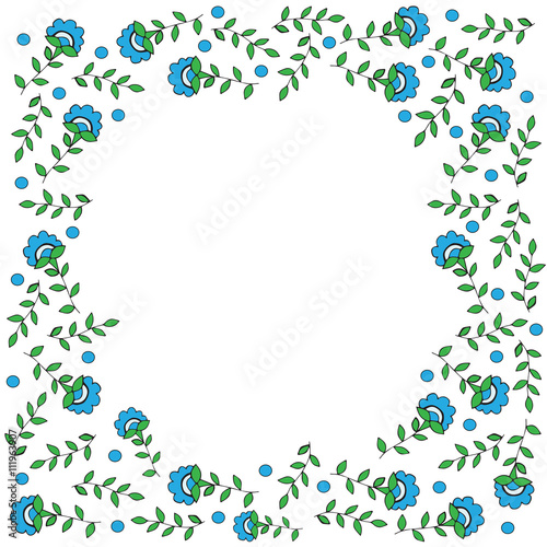 Frame with blue color flower and blue circle