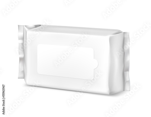 Flow pack isolated on white background. Vector illustration. Pack wet wipes template ready for you. Can be use for presentation wet wipes design.