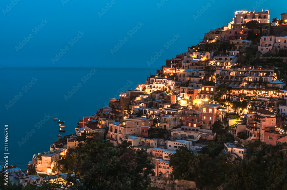Positano by night, Amalfi Coast, italy