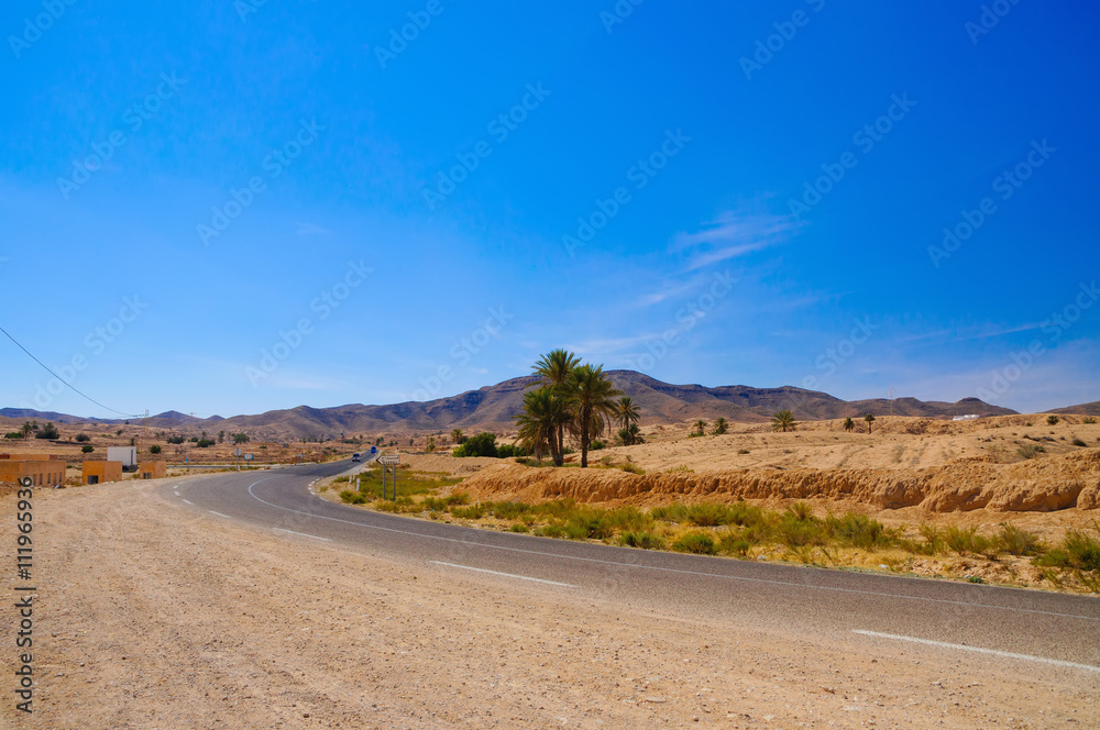 Road in Sahara desert, Tunisia, Africa