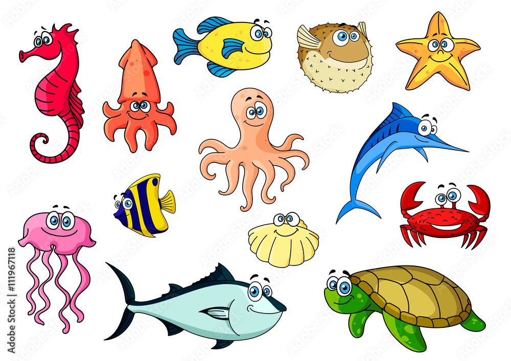 Fototapeta premium Cartoon sea animals for underwater wildlife design