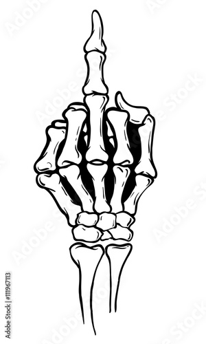 Skeleton shows middle finger, vector illustration, white background 