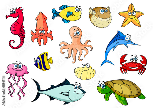 Cartoon sea animals for underwater wildlife design