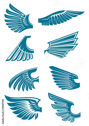 Blue open wings symbols for tattoo design