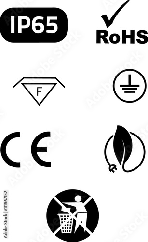 Symbols of electrical safety and environmental protection in vector.