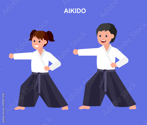 Cartoon kid wearing kimono, martial art