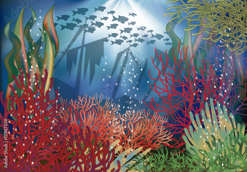 Underwater landscape background, vector illustration photo