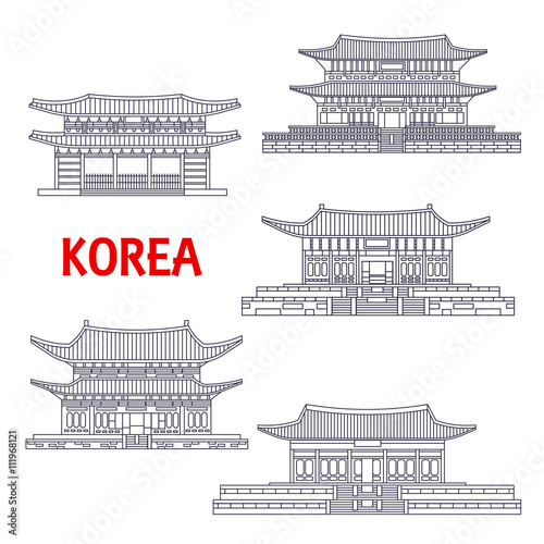 Five grand palaces of South Korea thin line symbol