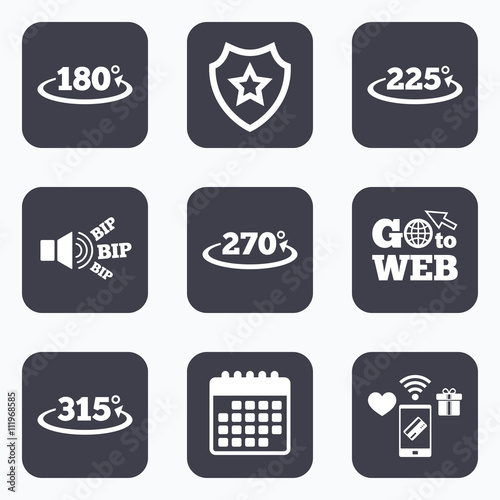 Angle degrees icons. Geometry math signs.