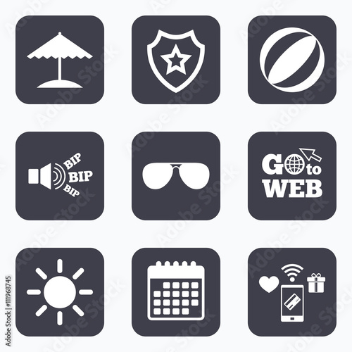 Beach holidays icons. Umbrella and Sunglasses.