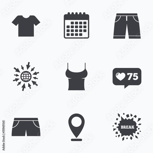 Clothes signs. T-shirt and pants with shorts.