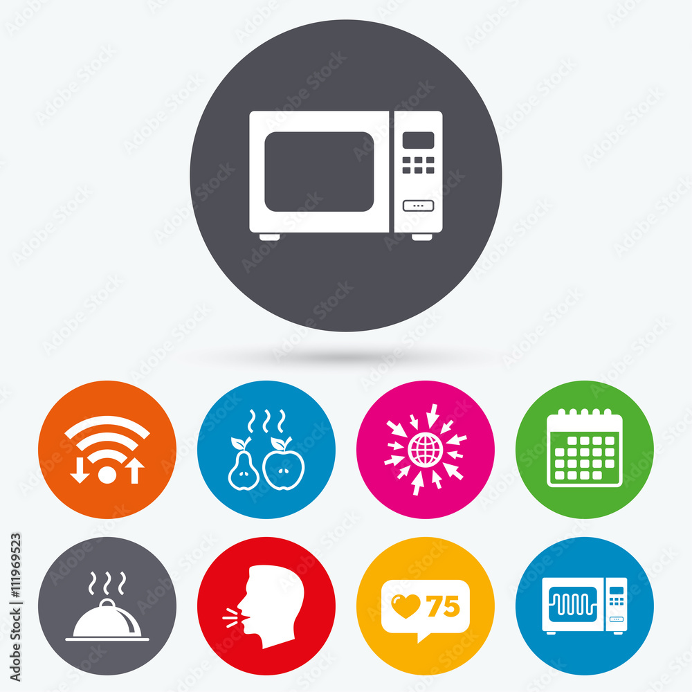 Microwave oven icon. Cooking food serving. Microwave oven icon. Cooking food serving.