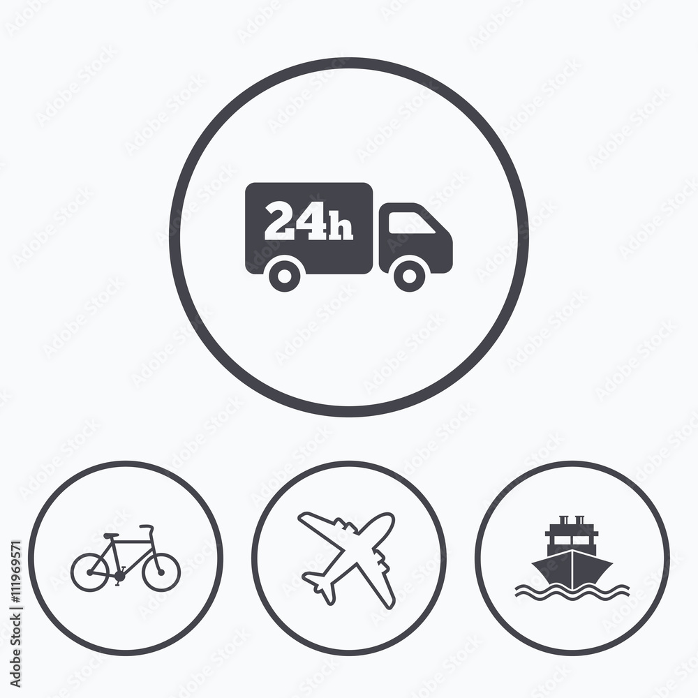 Cargo truck, shipping, bicycle. Delivery service