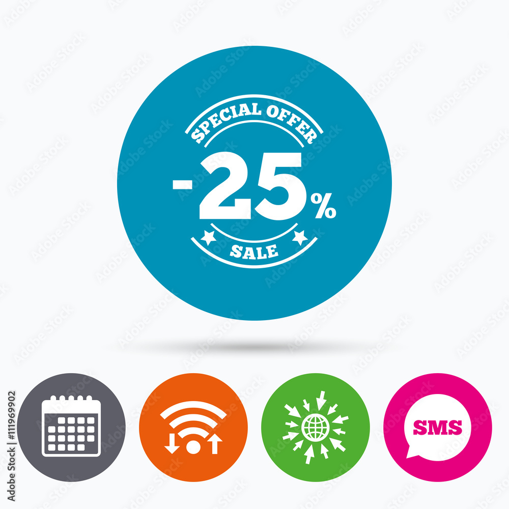 25 percent discount sign icon. Sale symbol. 25 percent discount sign icon. Sale symbol.