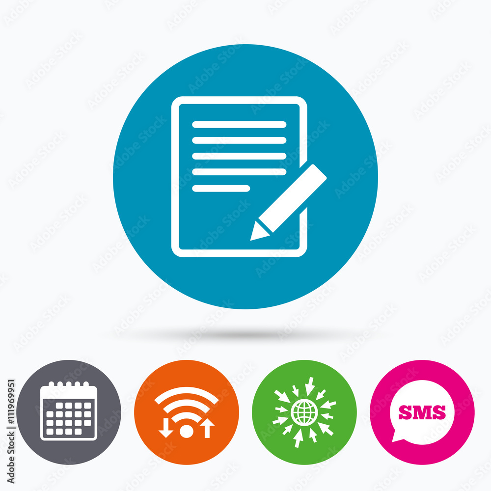 Edit document sign icon. Edit content button. Edit document sign icon. Edit content button.