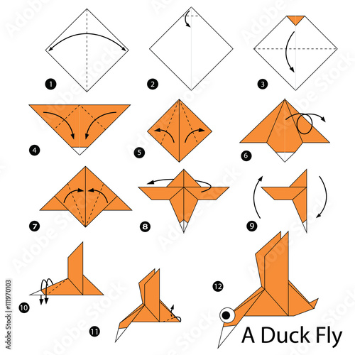 step by step instructions how to make origami A Duck Fly.