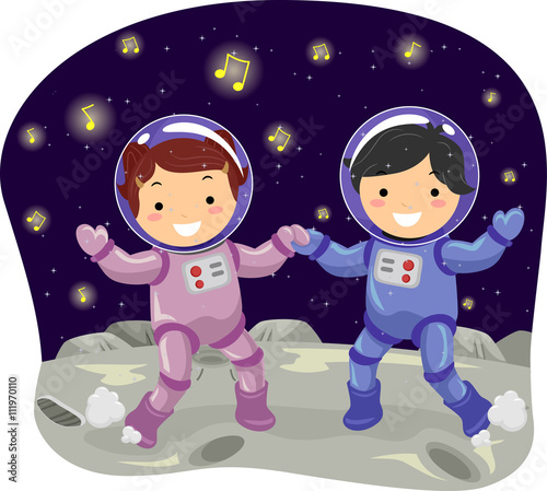 Stickman Kids Dancing On Moon