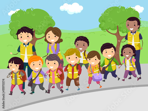 Stickman Kids Walking Bus