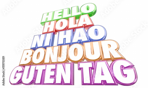 Hello Greetings Introduction Languages Ni Hao Bonjour Words 3d Illustration