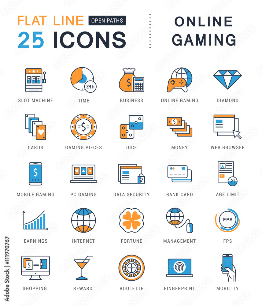 Set Vector Flat Line Icons Online Gaming Set Vector Flat Line Icons Online Gaming