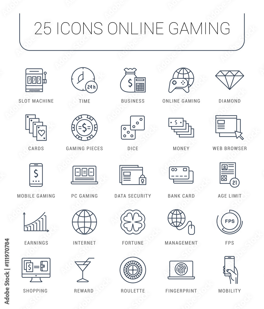 Set Vector Flat Line Icons Online Gaming Set Vector Flat Line Icons Online Gaming
