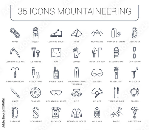 Set Vector Flat Line Icons Mountaineering