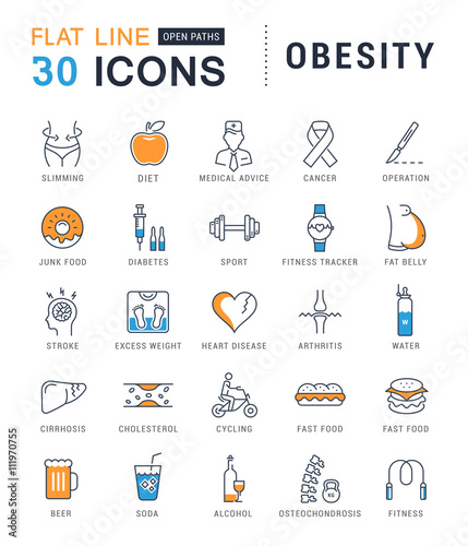 Set Vector Flat Line Icons Obesity