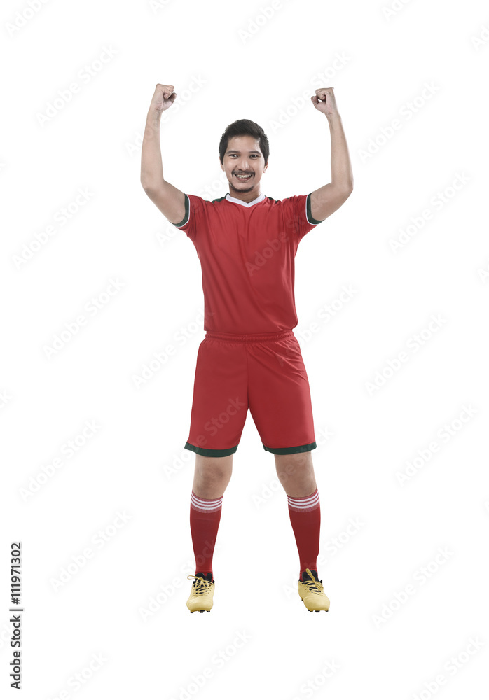 Winning football player after scoring