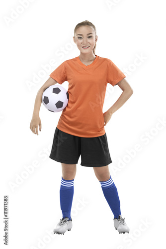 Woman holding soccer ball