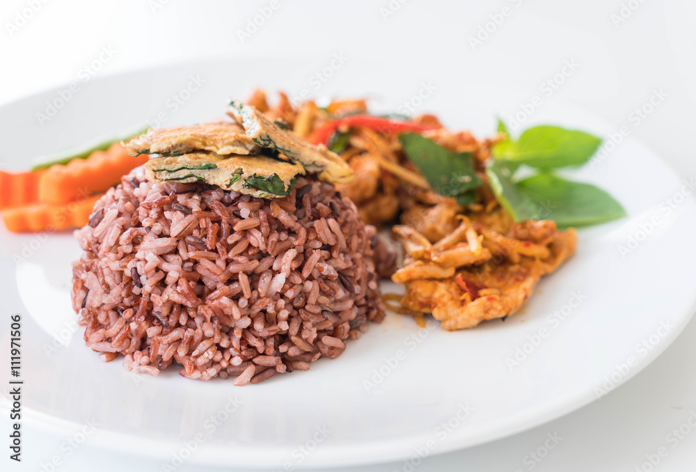 pork panning curry with berry rice and omelet pork panning curry with berry rice and omelet