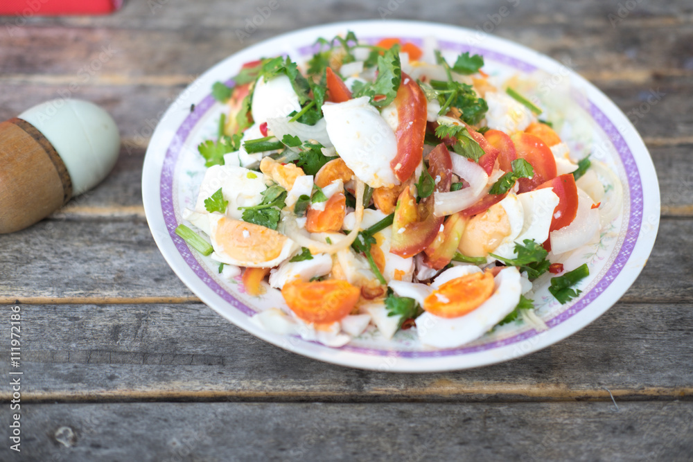 Salted egg salad , mix many vegetable ,Thai food Salted egg salad , mix many vegetable ,Thai food