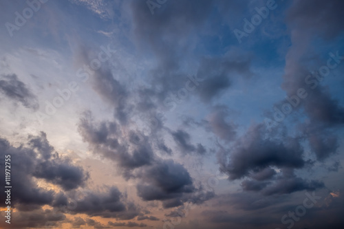 Colorful evening sunset with cloud in the sky. Windy rain cloud