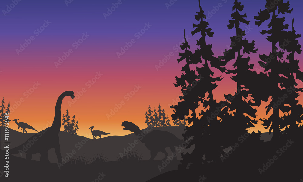 Silhouette of Brachiosaurus and Iguanodon