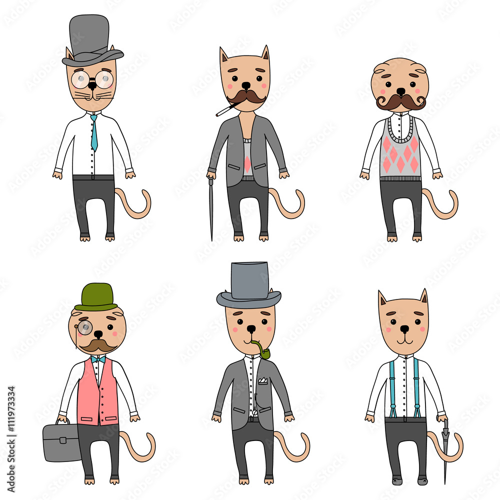 Gentleman cats in hipster accessories. Gentleman cats in hipster accessories.